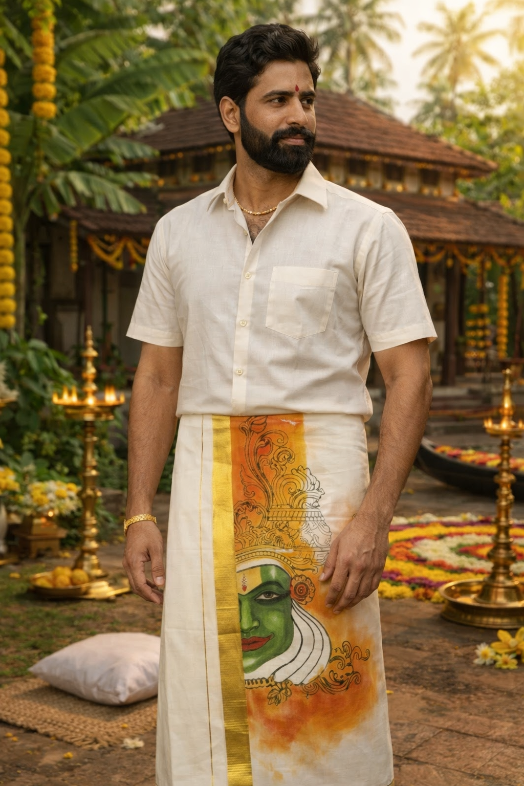 Onam Special Premium Hand‑Painted Cotton Mundu | Traditional Festive Wear