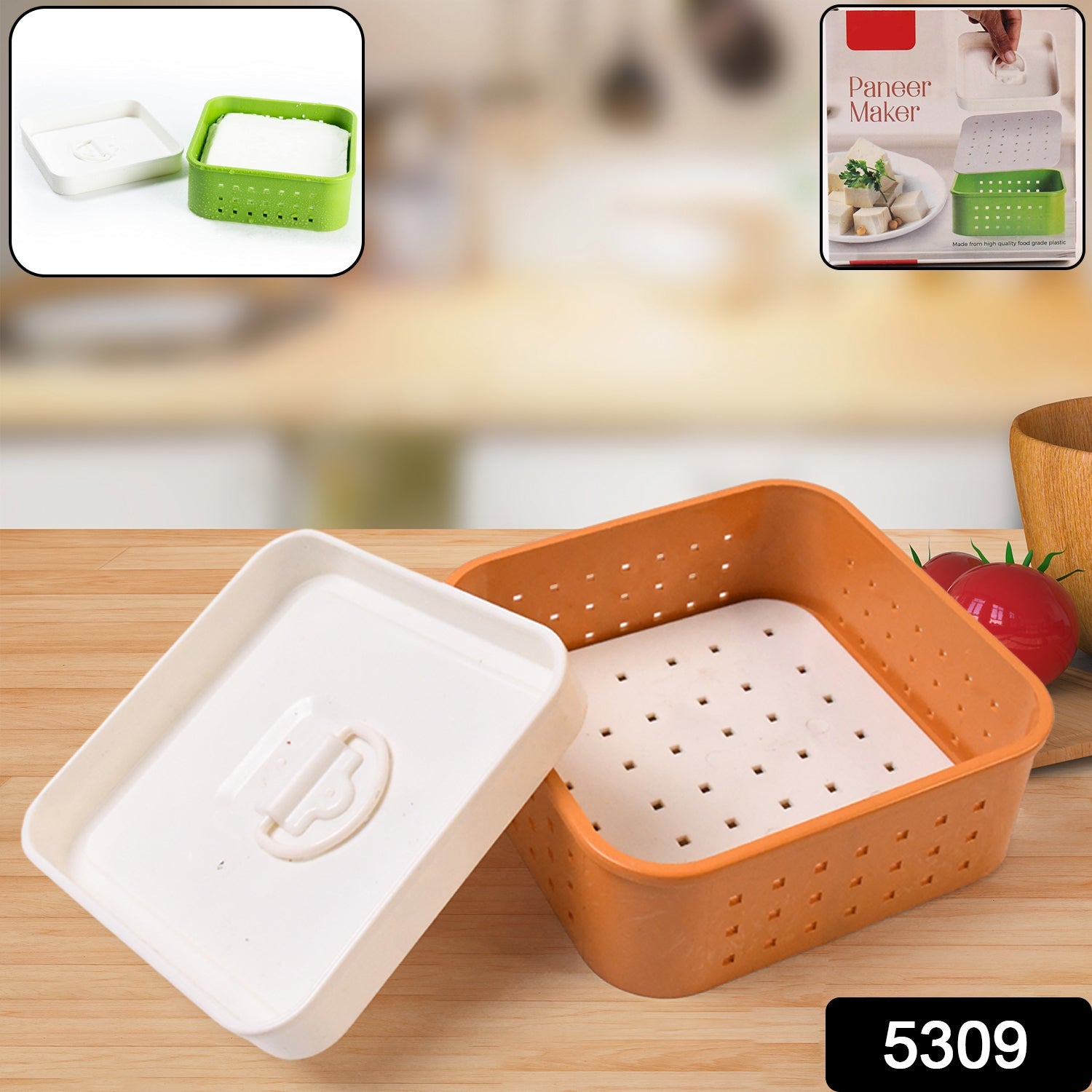 Korean food product with a lid on a wooden surface, featuring text and images of use.