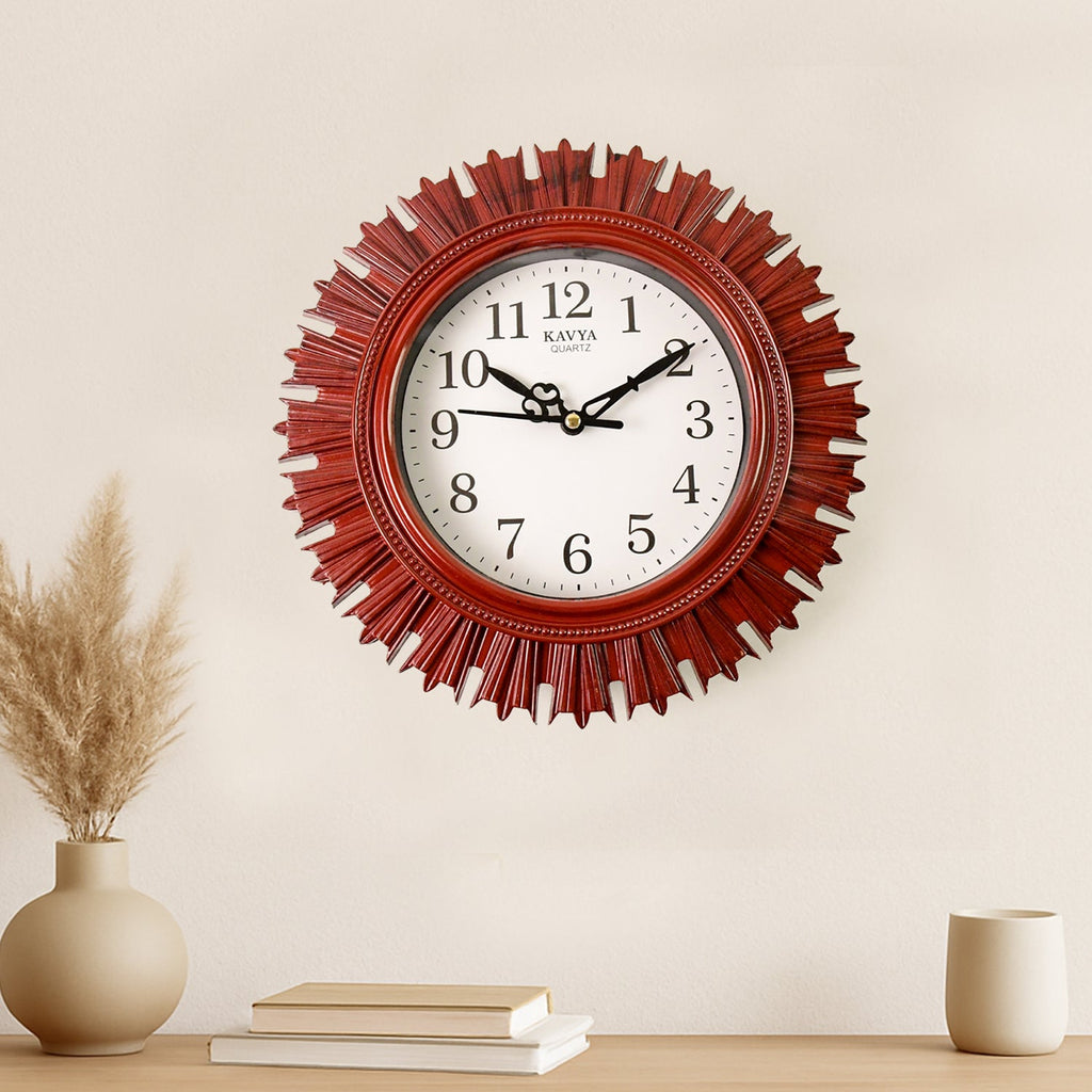 Red Wooden Round Wall Clock