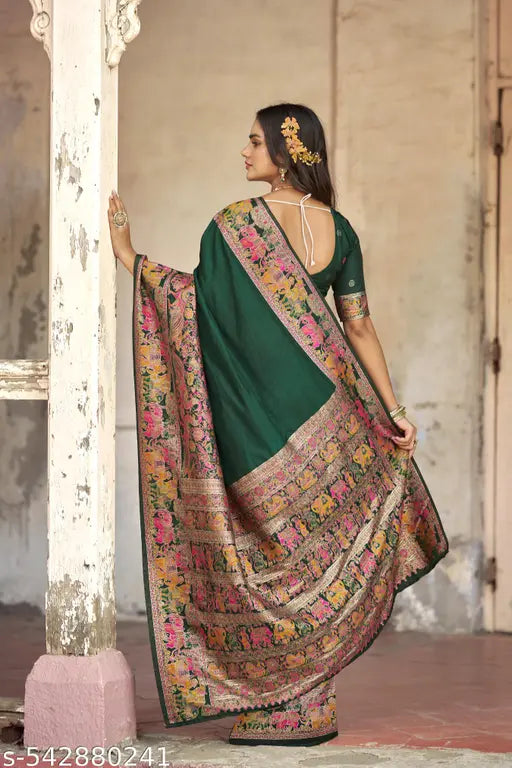 Dark Green Pure Dola Silk Handloom Paithani Saree