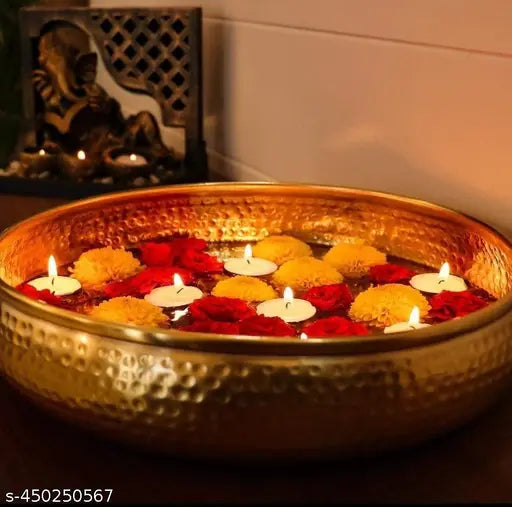 Onam Special Hammered Urli Bowl | 9‑Inch Brass Finish for Flowers & Tealights