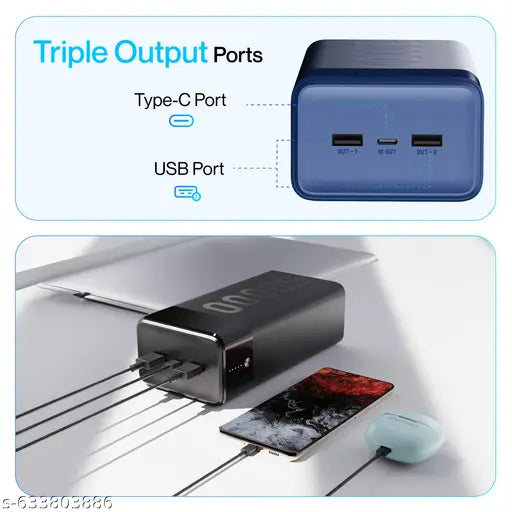 50000mAh Powerbank with 20W Fast Charging, Triple Output & Type‑C Input – Blue