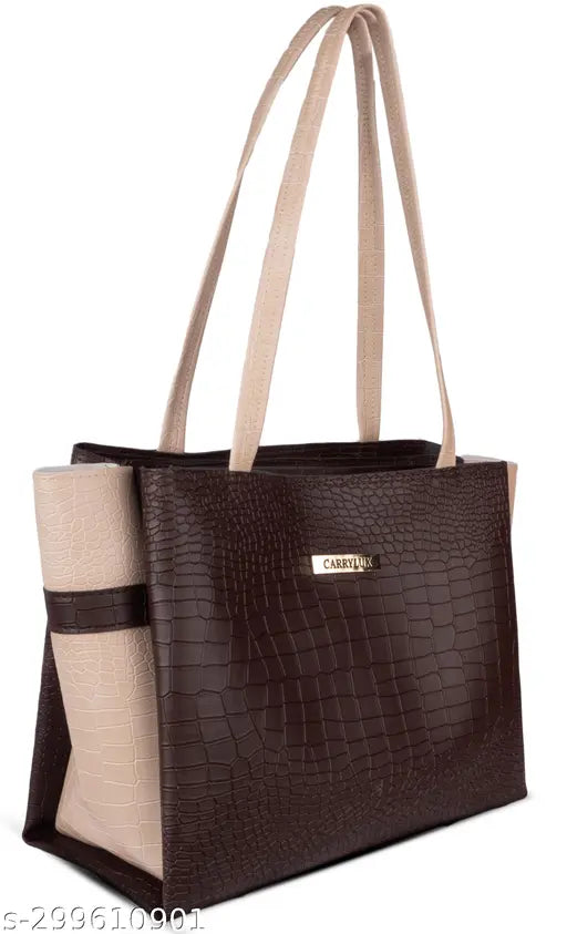 Dual Tone Croco Pattern Tote Handbag
