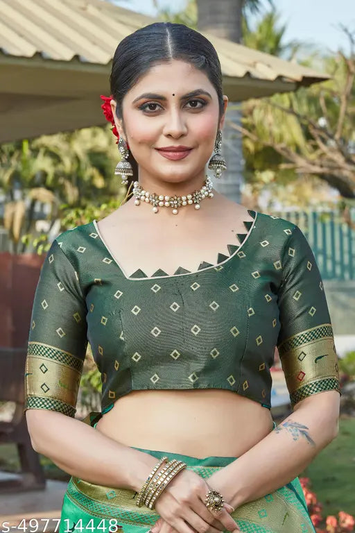 Peacock Print Seagreen Banarasi Cotton Silk Jacquard Artisanal Saree