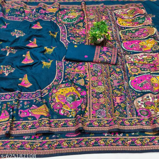 Pure Dola Silk Handloom Meenakari Paithani Saree – Heritage Weaving