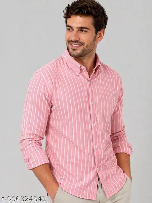 Men’s Slim Fit Striped Cotton Casual Shirt – Peach