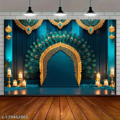 Onam Special Royal Peacock Backdrop | 5x7 ft Traditional Festive Décor Cloth