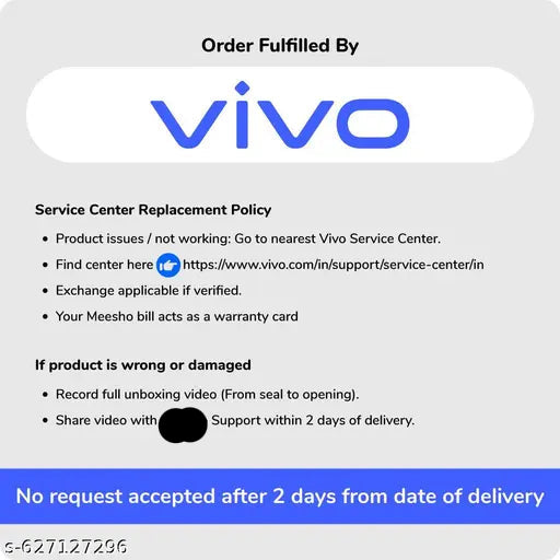 Vivo service center replacement policy information on a white background