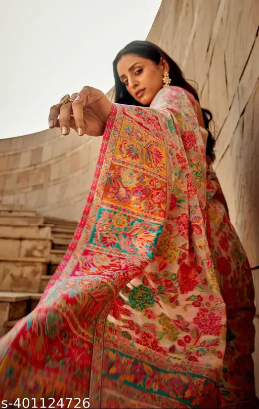 Cream Off‑White Pure Jamewar Kashmiri Modal Silk Saree