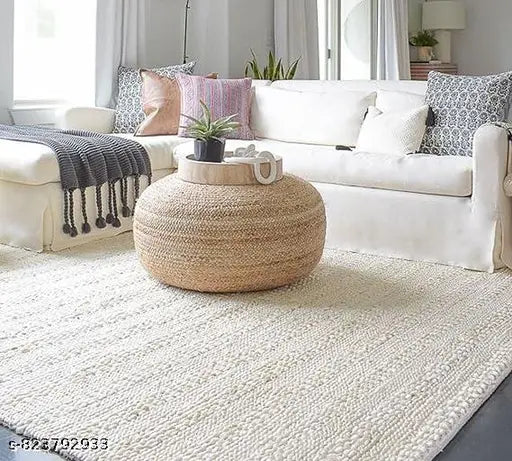 Jute Ottoman Pouf | Gold Bean Ball Filled Footrest & Seating Stool