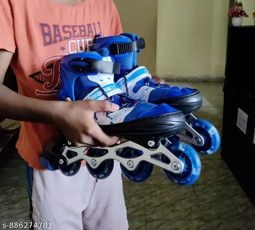 Premium Adjustable Inline Skates for Kids – LED Wheels, Aluminum Frame (Blue)