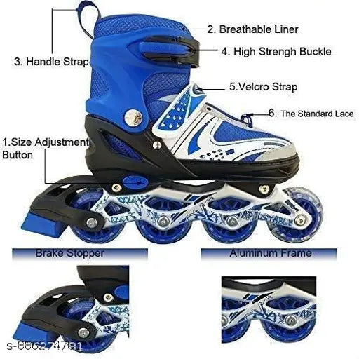 Premium Adjustable Inline Skates for Kids – LED Wheels, Aluminum Frame (Blue)