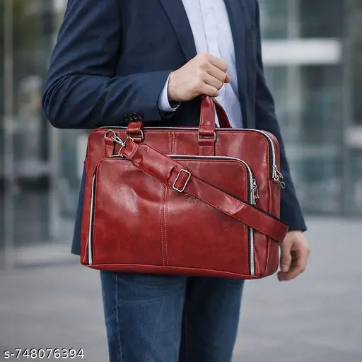 Maroon Leather Messenger & Laptop Bag | Unisex Office Briefcase