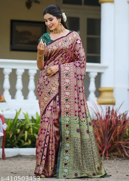 Purple Cotton Silk Jacquard Saree – Banarasi Party Wear