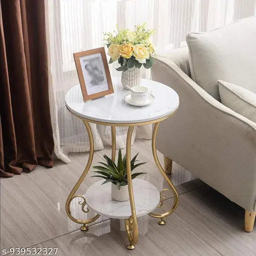 Round Coffee Table | Gold Metal Frame with White Marble Look