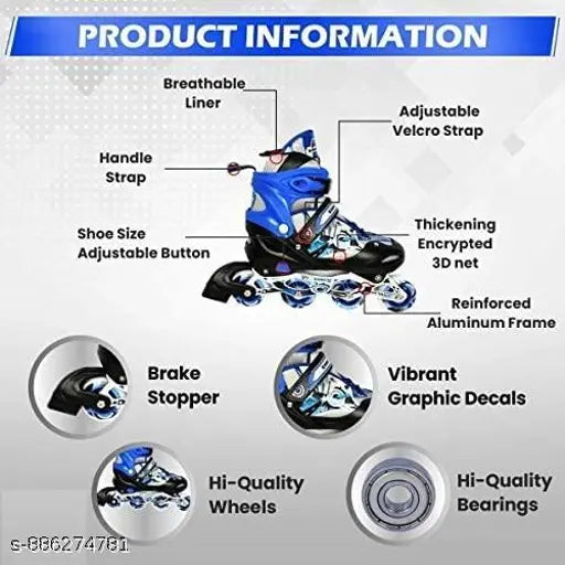 Premium Adjustable Inline Skates for Kids – LED Wheels, Aluminum Frame (Blue)