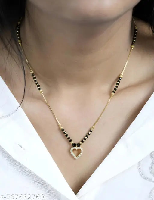 Heart Pendant American Diamond Mangalsutra | Gold Plated Premium Jewellery