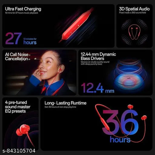 Wireless Bluetooth Neckband | Stereo Sound | Sports Design
