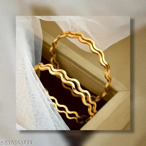 4 PCS Brass Gold Bangles Set | Minimalist Slip‑On Ethnic Jewellery