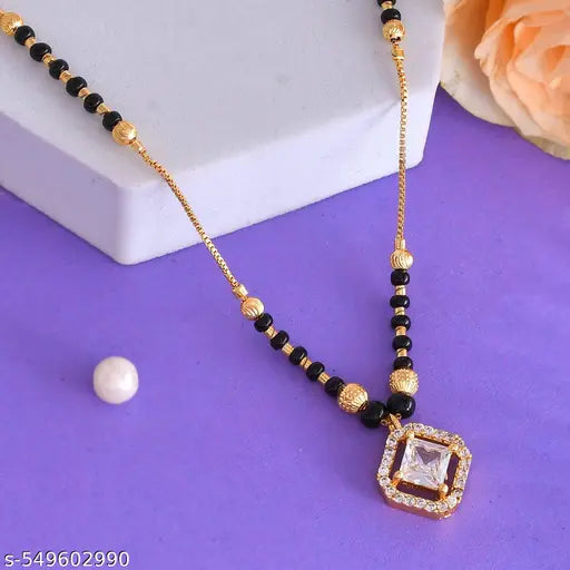 Princess Cut American Diamond Mangalsutra | Gold Plated