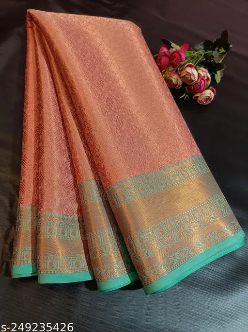 Banarasi Zari Tissue Tanchoi Soft Silk Pink Saree