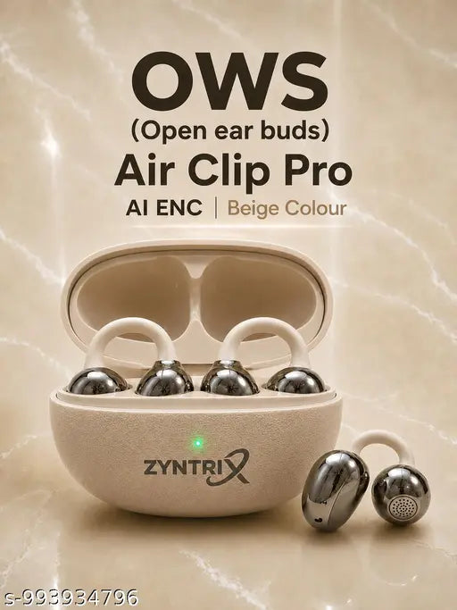 Open Ear Wireless Earbuds with 10mm Driver, ENC Mic & 30H Playtime – Beige