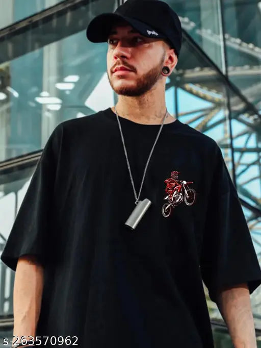 Men’s Oversized Black Biker Graphic Printed T‑Shirt – “Born To Ride” Back Print