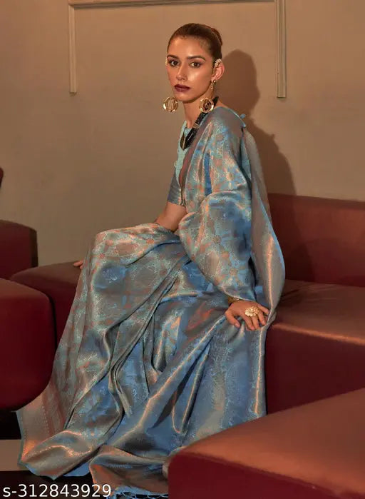 Teal Blue Pure Art Banarasi Silk Handloom Saree