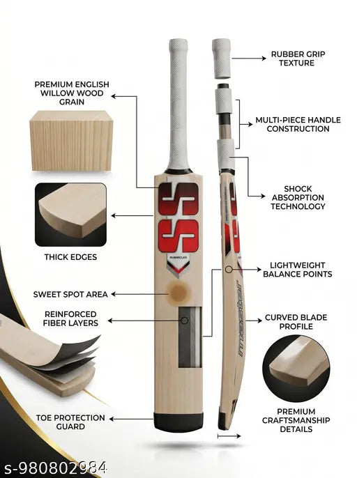 Premium SS Kashmir Willow Cricket Bat – Short Handle (Grade 1+)