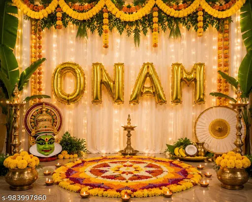 Onam Special Gold Letter Balloon Set | 4 Pcs ONAM Alphabet Backdrop Décor