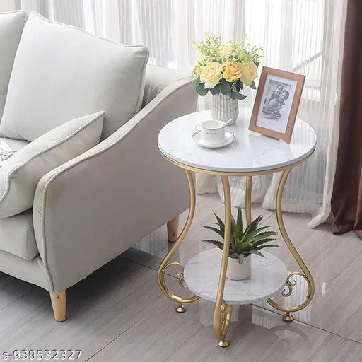 Round Coffee Table | Gold Metal Frame with White Marble Look
