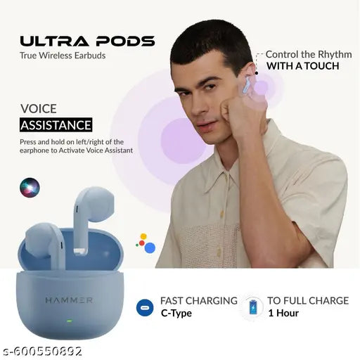 Hammer Ultra Pods Earbuds with 13MM Drivers, 40H Playtime