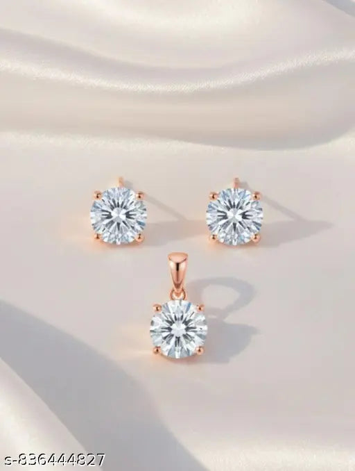 925 Sterling Silver Pendant & Earrings Set | Rose Gold Plated