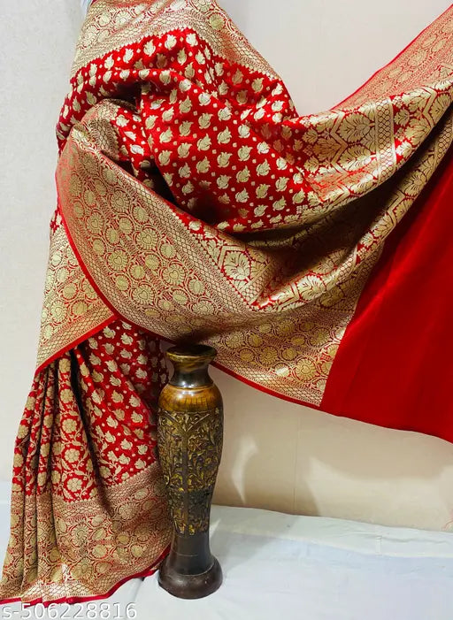 Banarasi Satin Silk Zari Woven Saree – Red Ethnic Wear