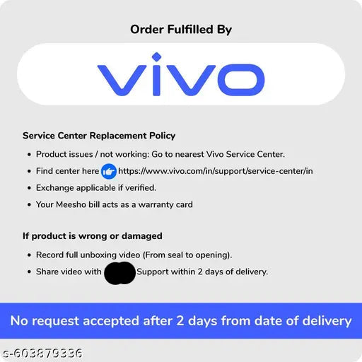 Vivo service center replacement policy information on a gray background