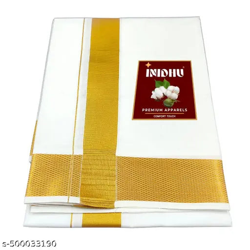 Onam Special Men’s Cotton Rajam Mundu | Big Gold Zari Border with Towel (2m, 4 Muzham)