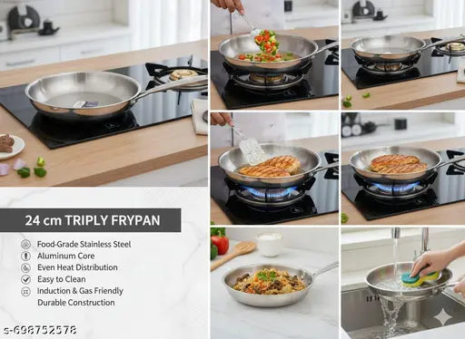 Tri Ply Stainless Steel Fry Pan 24 cm | Induction & Gas Stove Compatible
