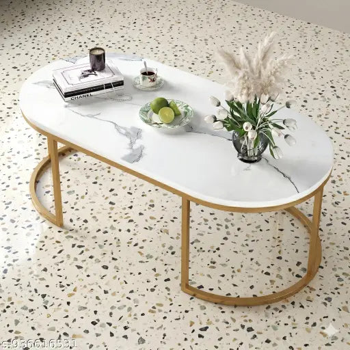 Modern Oval Coffee Table | 2‑Tier Wooden Center Table for Living Room