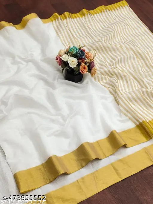 Women’s White & Gold Kasavu Saree | Cotton Handloom