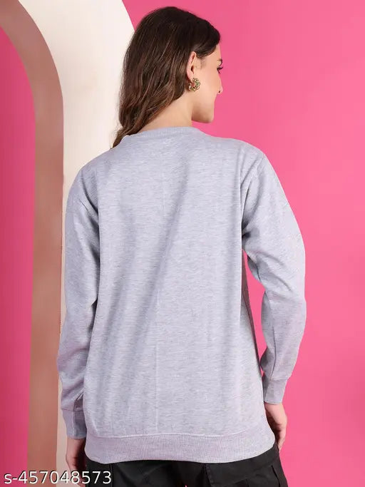 Women’s Typography Printed Grey Sweatshirt – Fleece, Long Sleeves