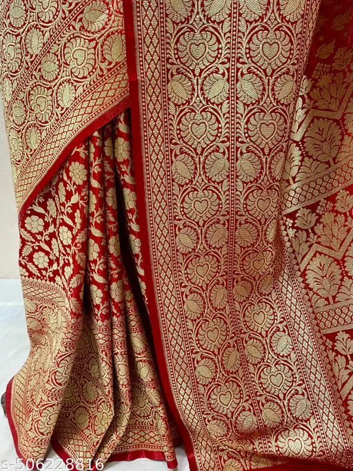 Banarasi Satin Silk Zari Woven Saree – Red Ethnic Wear