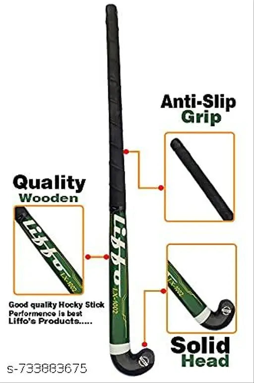 Premium Wooden Hockey Stick – (36 Inch, Green, With Cover)
