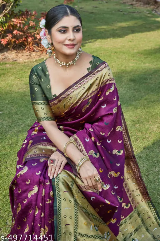 Artisanal Purple Banarasi Cotton Silk Jacquard Saree