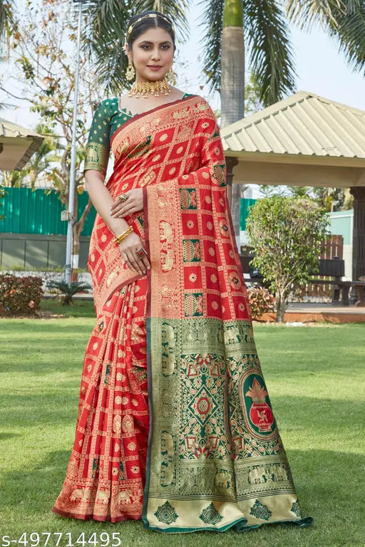 Cotton Silk Jacquard Saree – Red Banarasi Saree