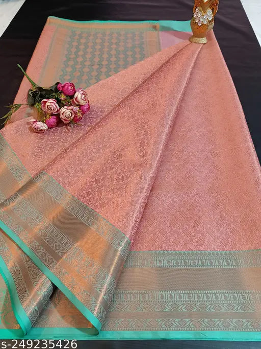 Banarasi Zari Tissue Tanchoi Soft Silk Pink Saree