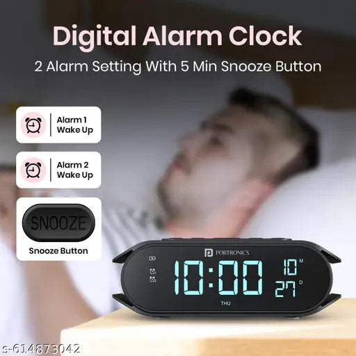 15W Wireless Charger with Digital Clock, Dual Alarm & Temperature Display – Black