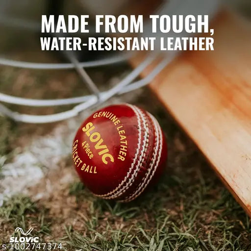 Premium Leather Cricket Ball – 4‑Piece Construction, Water‑Resistant (Red)