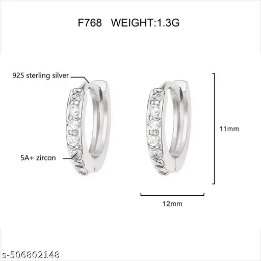 925 Sterling Silver Plated Minimalist Zircon Bali Earrings for Women