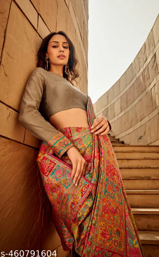 Pure Jamewar Kashmiri Modal Handloom Paithani Silk Saree – Minakari Floral Weaving Elegance