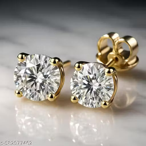 925 Sterling Silver Heart Solitaire Stud Earrings | Gold Plated Zircon 6MM